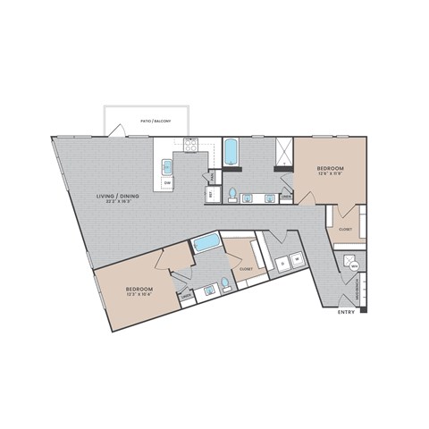 Floor plan for 2 beds, 2 baths, 1353 sqft